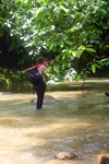 Julieta wading up Rio Negro
